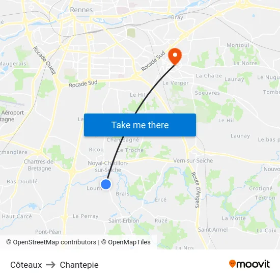 Côteaux to Chantepie map