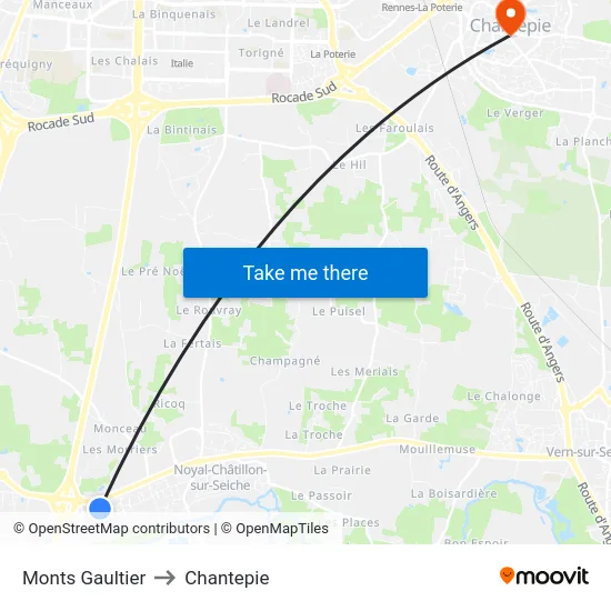Monts Gaultier to Chantepie map