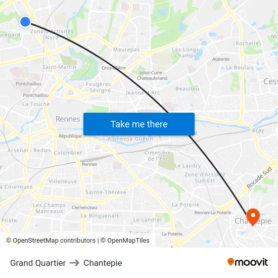 Grand Quartier to Chantepie map