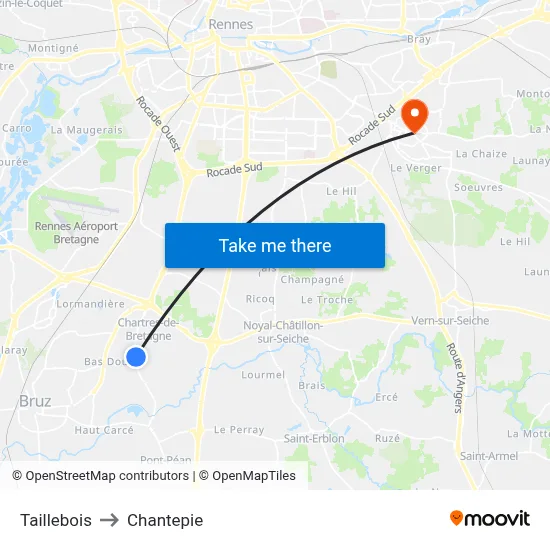 Taillebois to Chantepie map