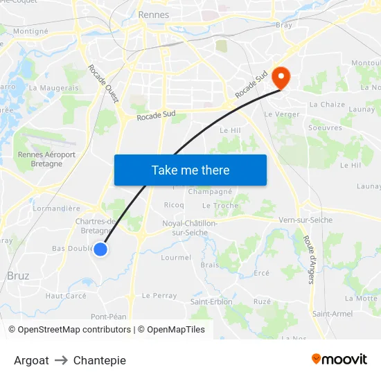 Argoat to Chantepie map