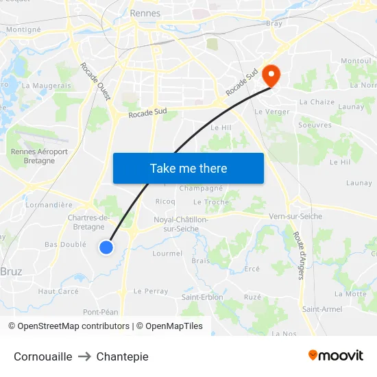 Cornouaille to Chantepie map