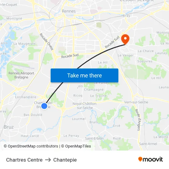 Chartres Centre to Chantepie map