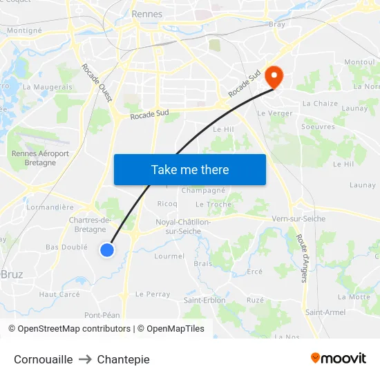 Cornouaille to Chantepie map