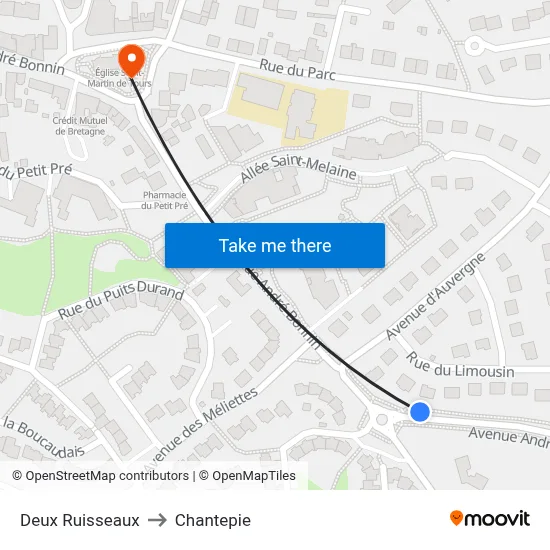 Deux Ruisseaux to Chantepie map