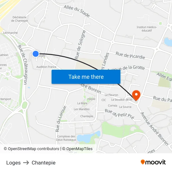 Loges to Chantepie map