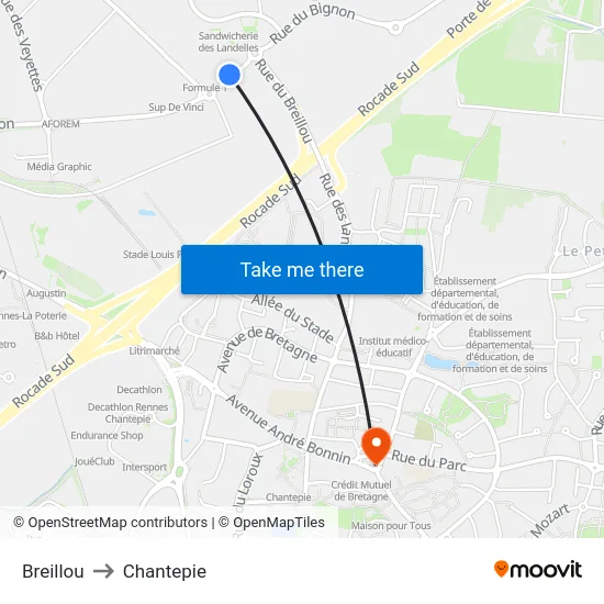 Breillou to Chantepie map