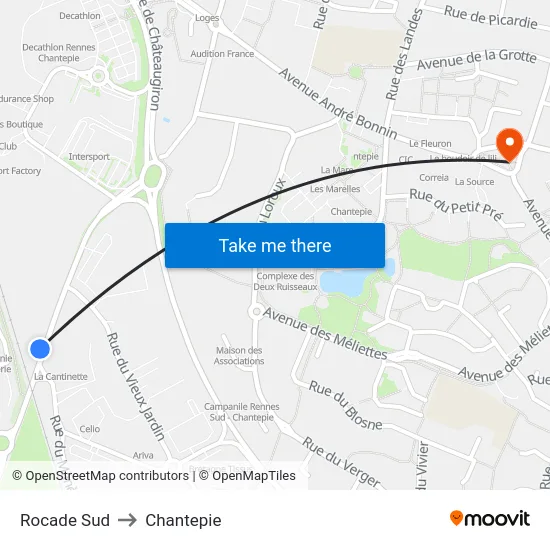 Rocade Sud to Chantepie map