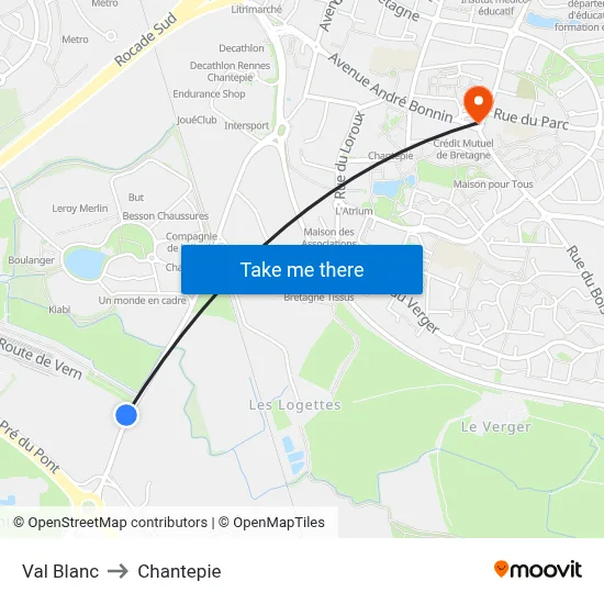 Val Blanc to Chantepie map