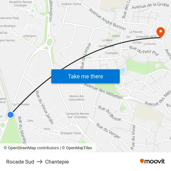 Rocade Sud to Chantepie map