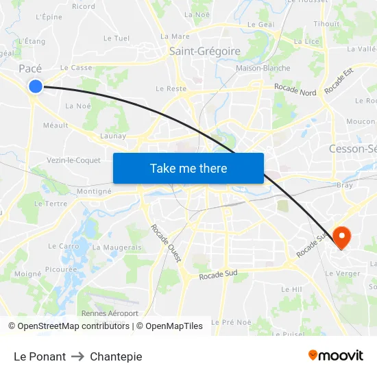 Le Ponant to Chantepie map