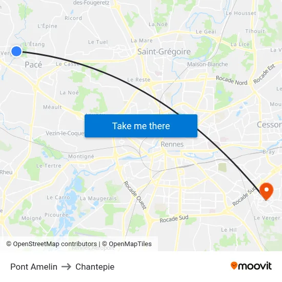 Pont Amelin to Chantepie map