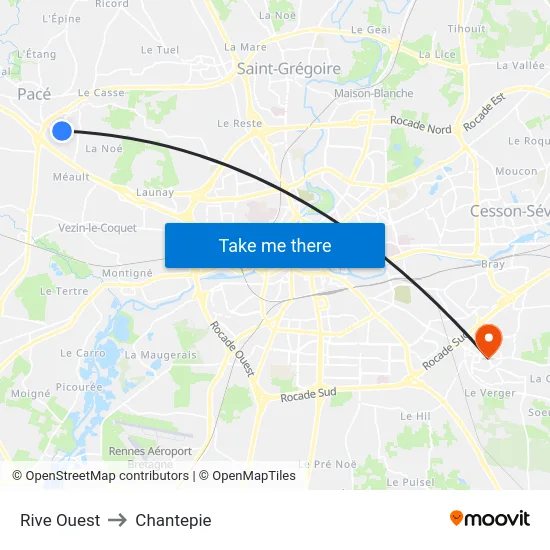 Rive Ouest to Chantepie map