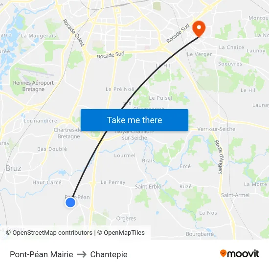 Pont-Péan Mairie to Chantepie map