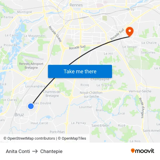 Anita Conti to Chantepie map