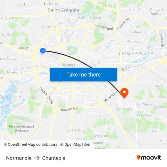 Normandie to Chantepie map