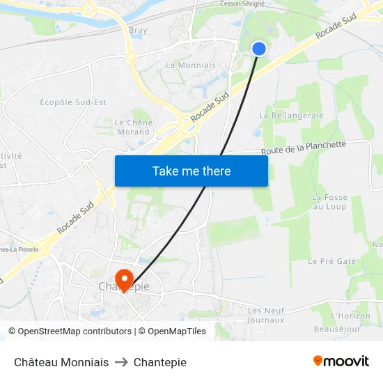Château Monniais to Chantepie map