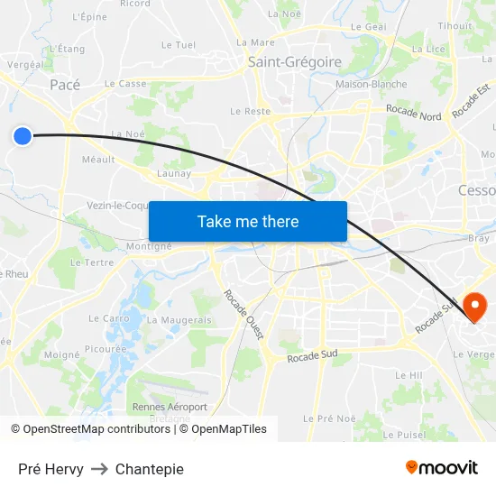 Pré Hervy to Chantepie map