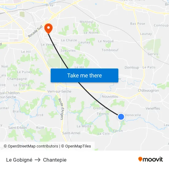 Le Gobigné to Chantepie map