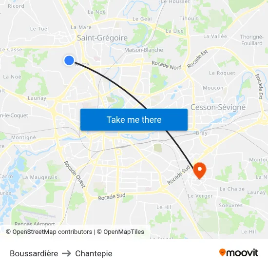 Boussardière to Chantepie map