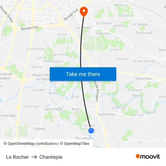 Le Rocher to Chantepie map