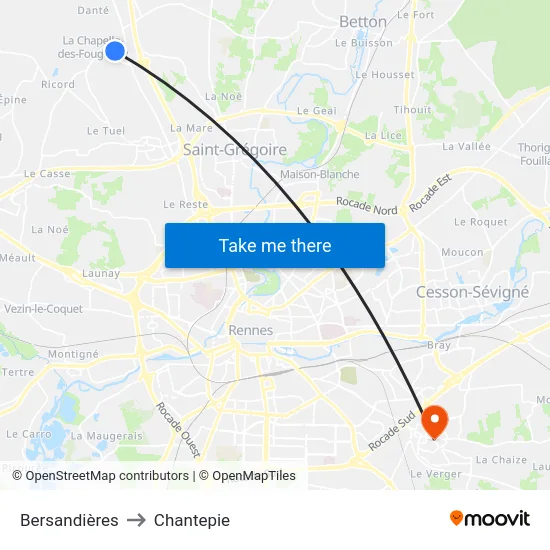 Bersandières to Chantepie map