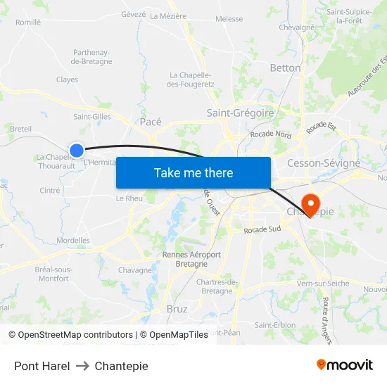 Pont Harel to Chantepie map