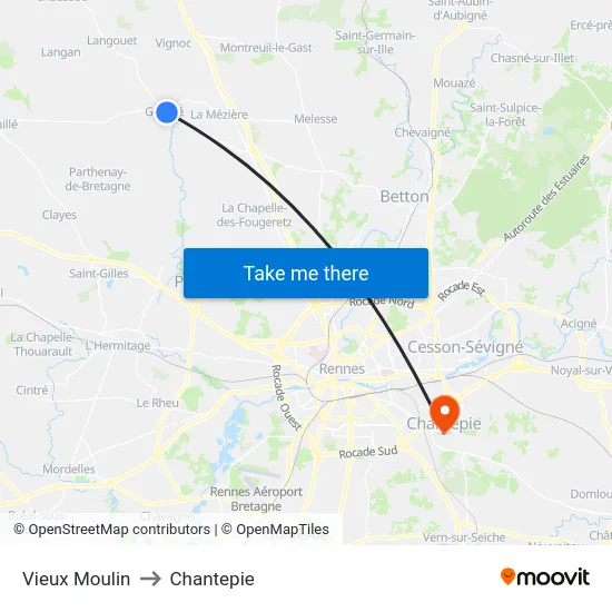 Vieux Moulin to Chantepie map