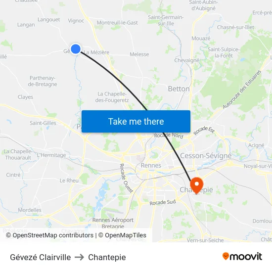 Gévezé Clairville to Chantepie map