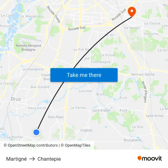 Martigné to Chantepie map