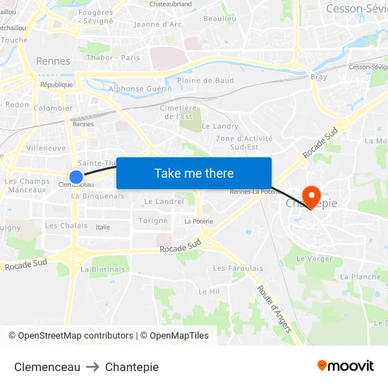 Clemenceau to Chantepie map