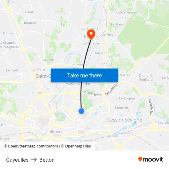 Gayeulles to Betton map