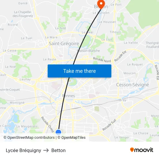 Lycée Bréquigny to Betton map