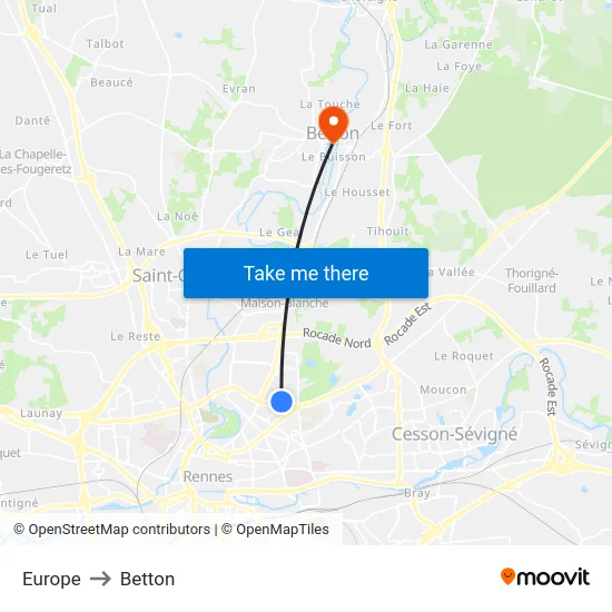 Europe to Betton map