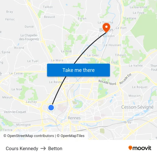 Cours Kennedy to Betton map