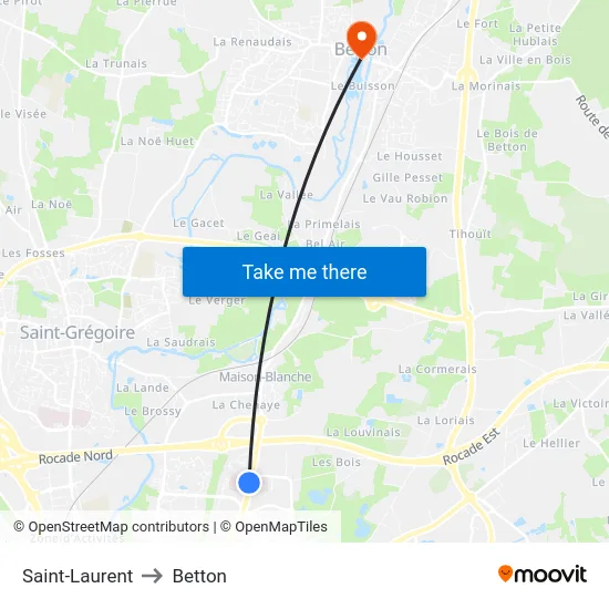 Saint-Laurent to Betton map