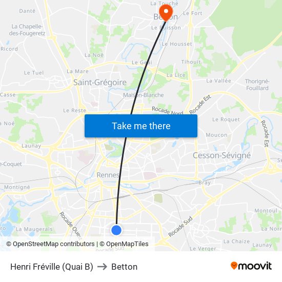 Henri Fréville (Quai B) to Betton map