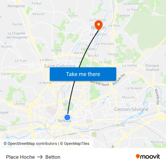 Place Hoche to Betton map