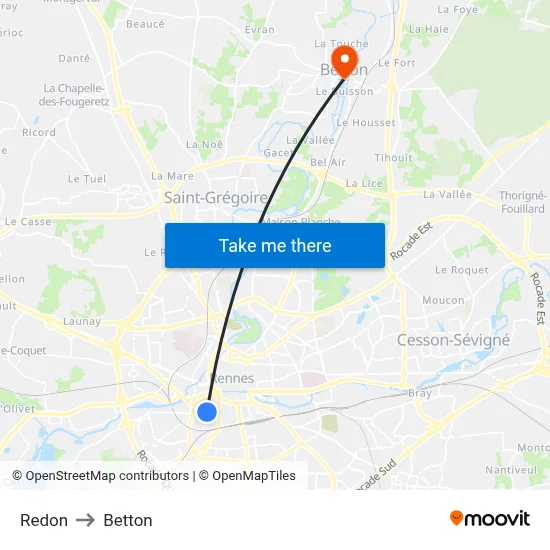 Redon to Betton map