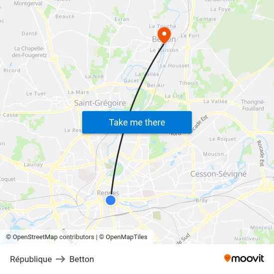 République to Betton map