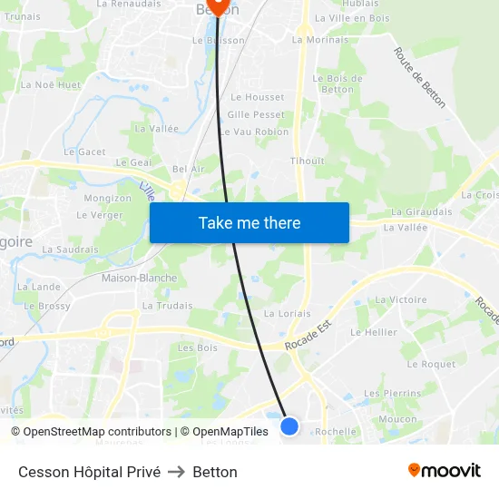 Cesson Hôpital Privé to Betton map
