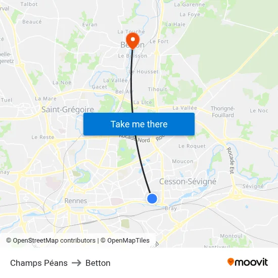 Champs Péans to Betton map