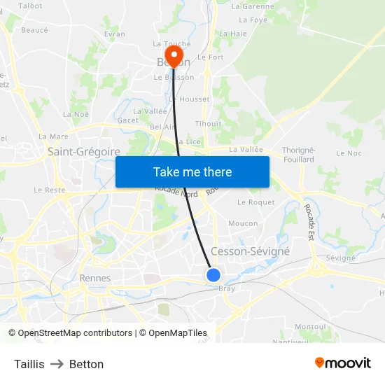 Taillis to Betton map