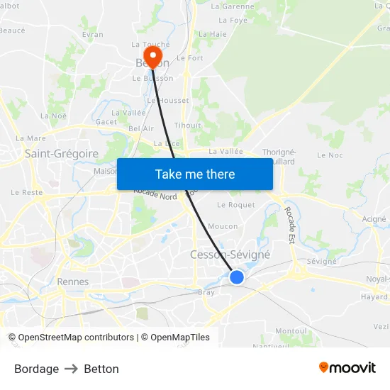 Bordage to Betton map