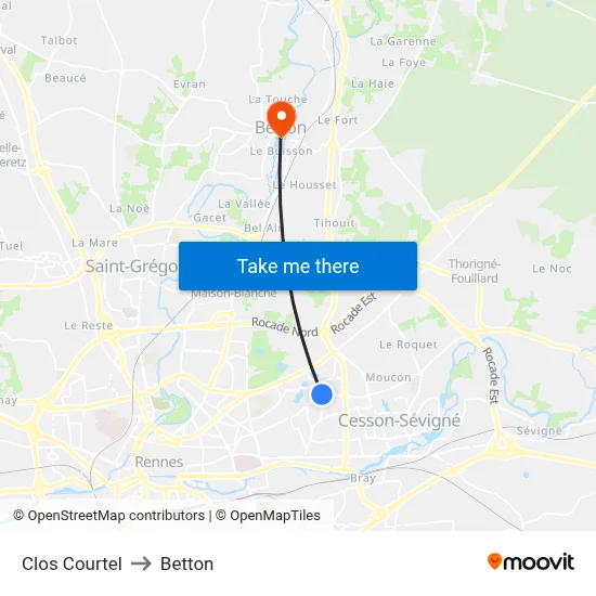 Clos Courtel to Betton map