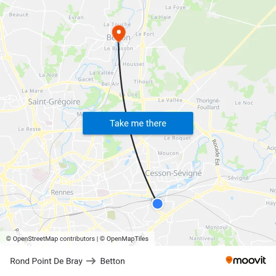 Rond Point De Bray to Betton map