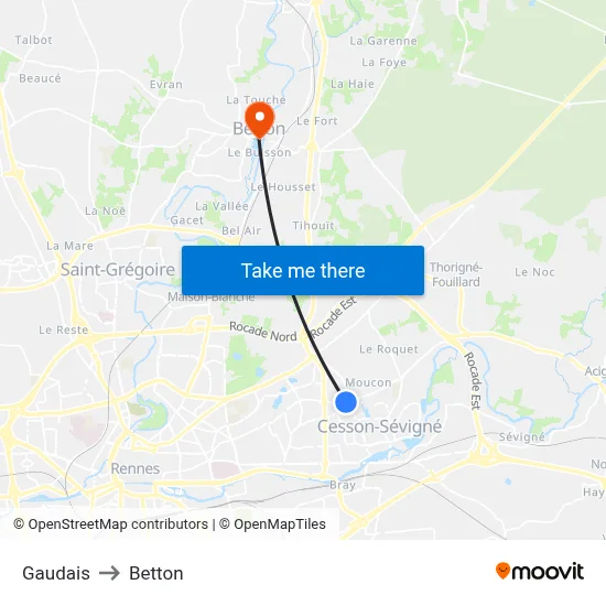Gaudais to Betton map