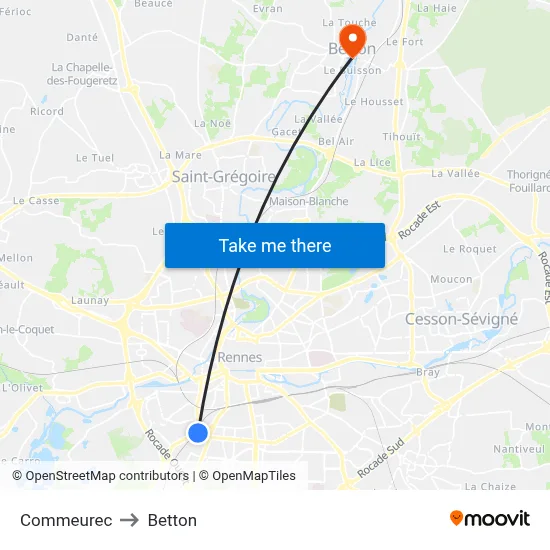 Commeurec to Betton map