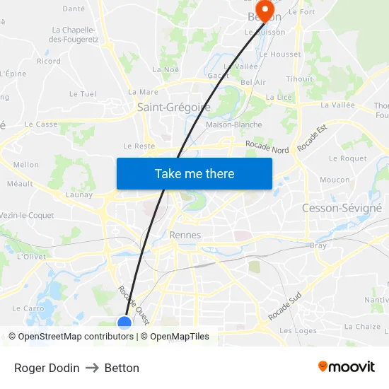 Roger Dodin to Betton map