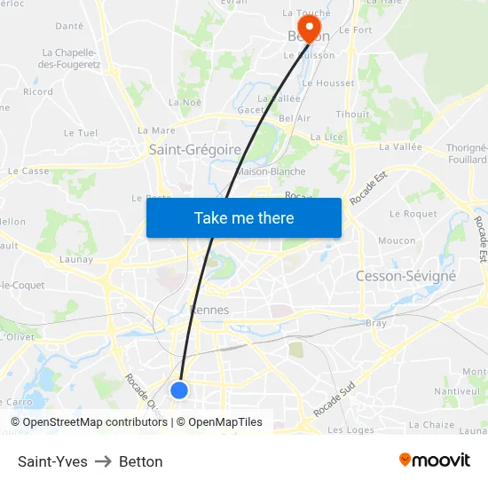 Saint-Yves to Betton map